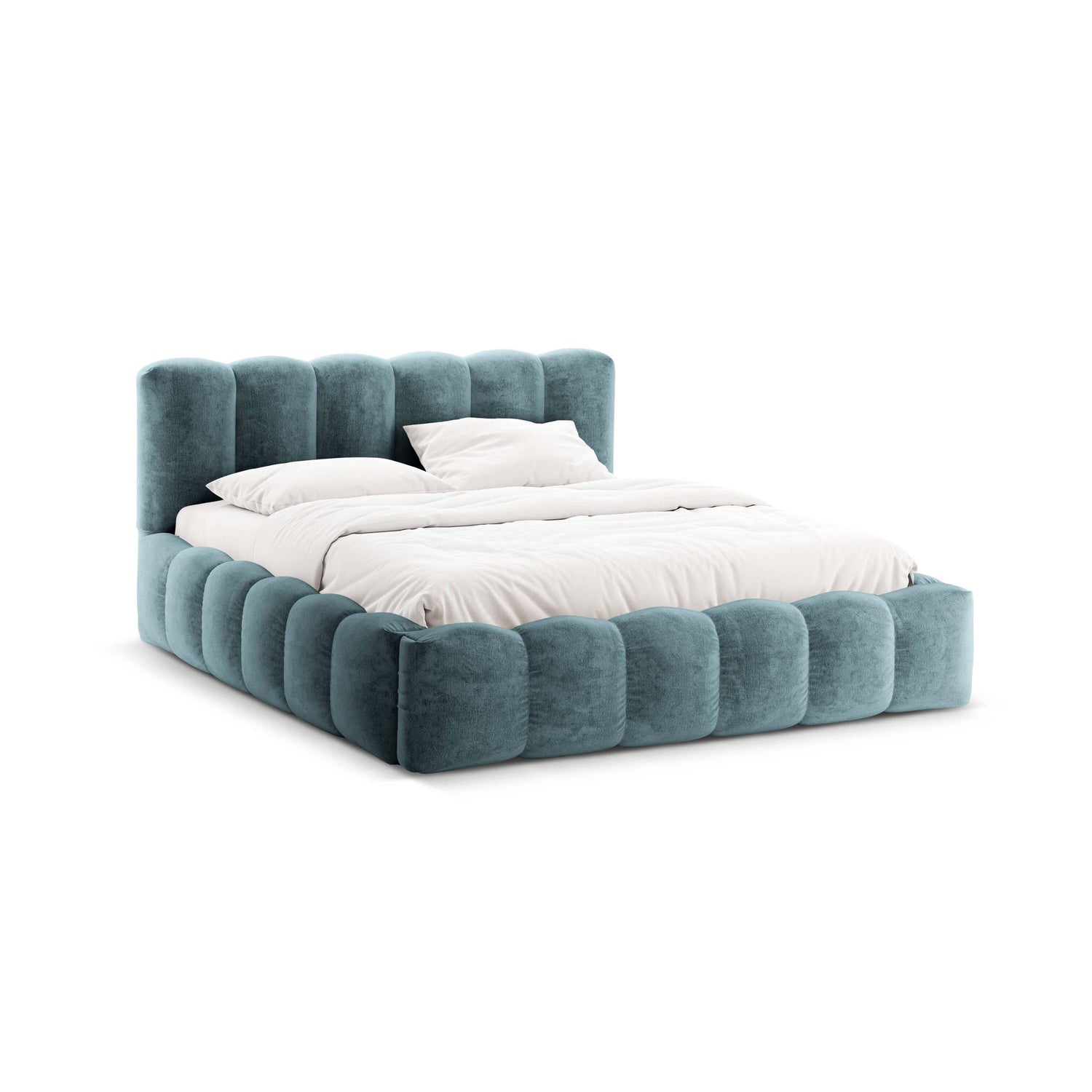 Micadoni Lupine Bedframe met Opbergruimte 140 x 200 cm - Chenille - Denimblauw