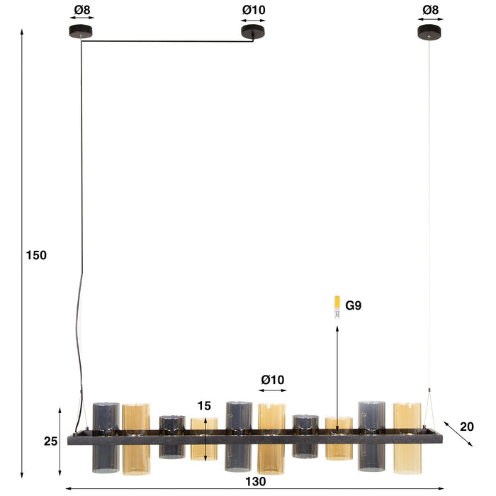 Giga Meubel - Hanglamp Gemixt Glas - 10-Lichts - 130x20x150cm