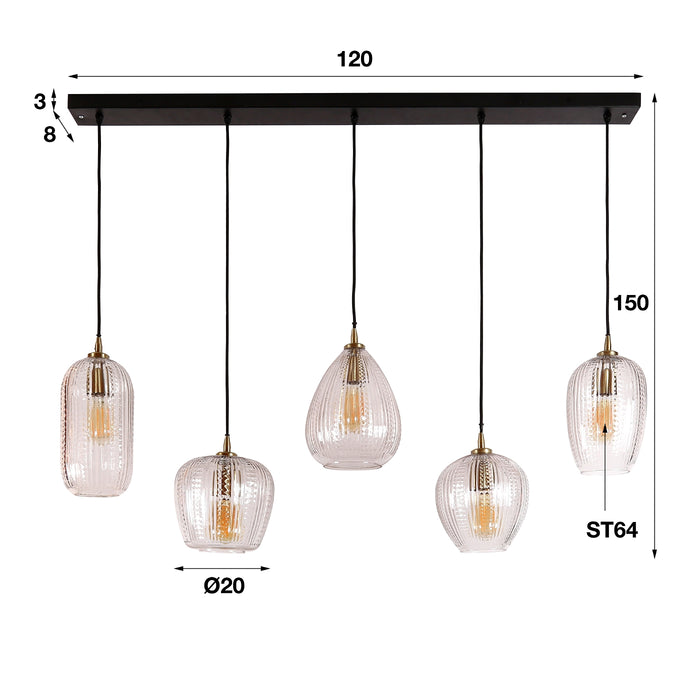 Giga Meubel - Hanglamp Diamond Grain Mix 5-Lichts Glas