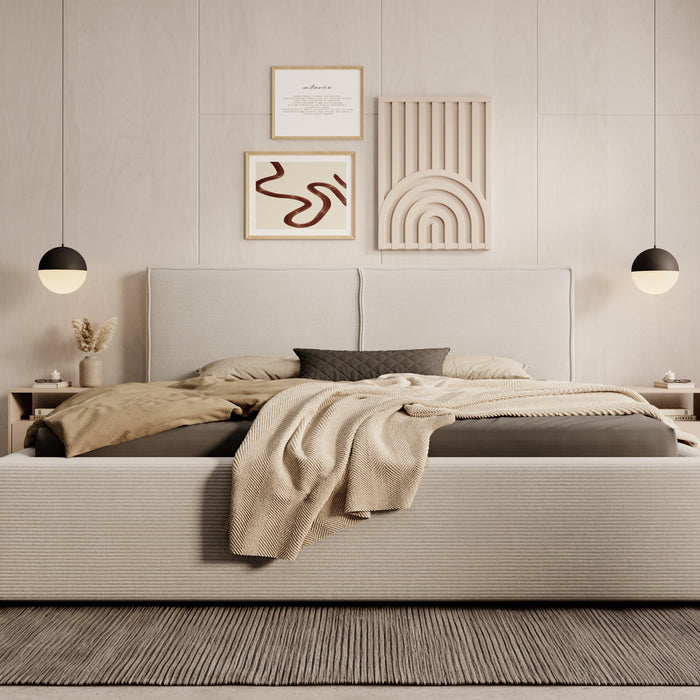 Meubella Tweepersoonsbed Infinity - Beige ribstof - 160x200 cm