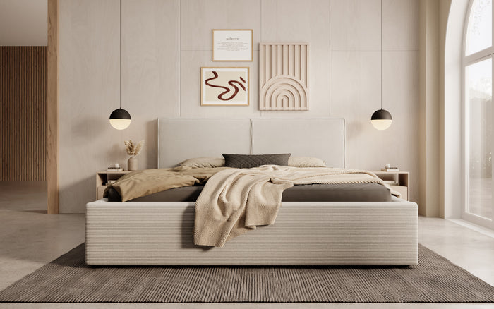 Meubella Tweepersoonsbed Infinity - Beige ribstof - 160x200 cm