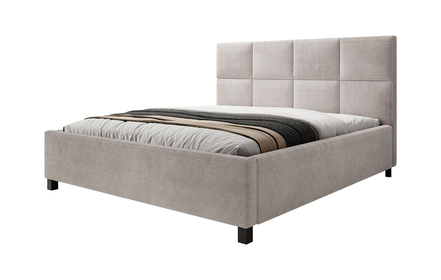 Meubella Tweepersoonsbed Soline - Beige ribstof - 180x200 cm