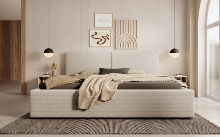 Meubella Tweepersoonsbed Infinity - Beige ribstof - 180x200 cm