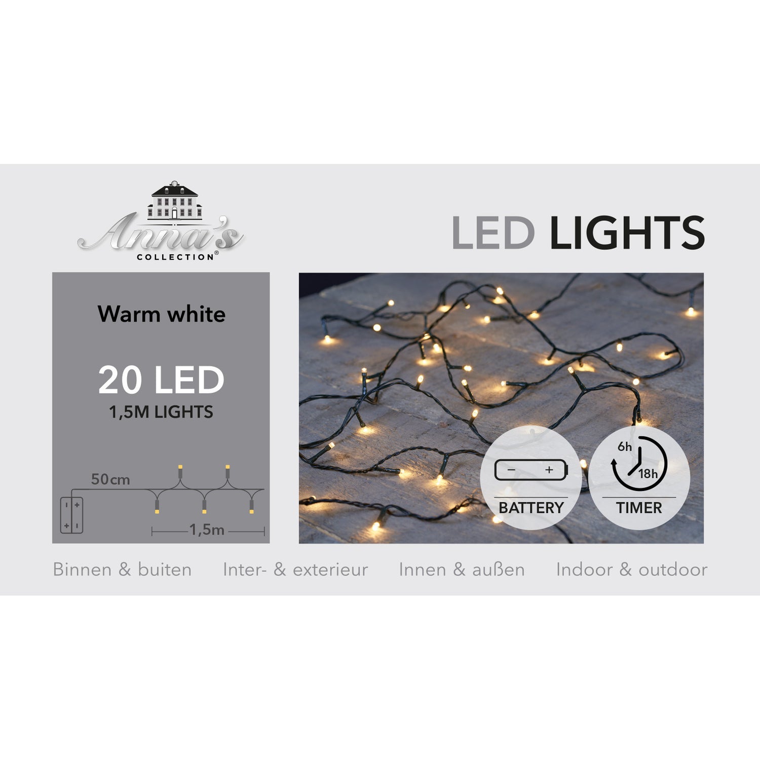 Anna's Collection kerstverlichting - warm wit - 150 cm - 20 leds