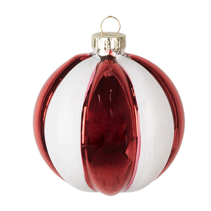 Clayre & Eef Kerstbal Ø 8x8 cm Rood Wit Glas