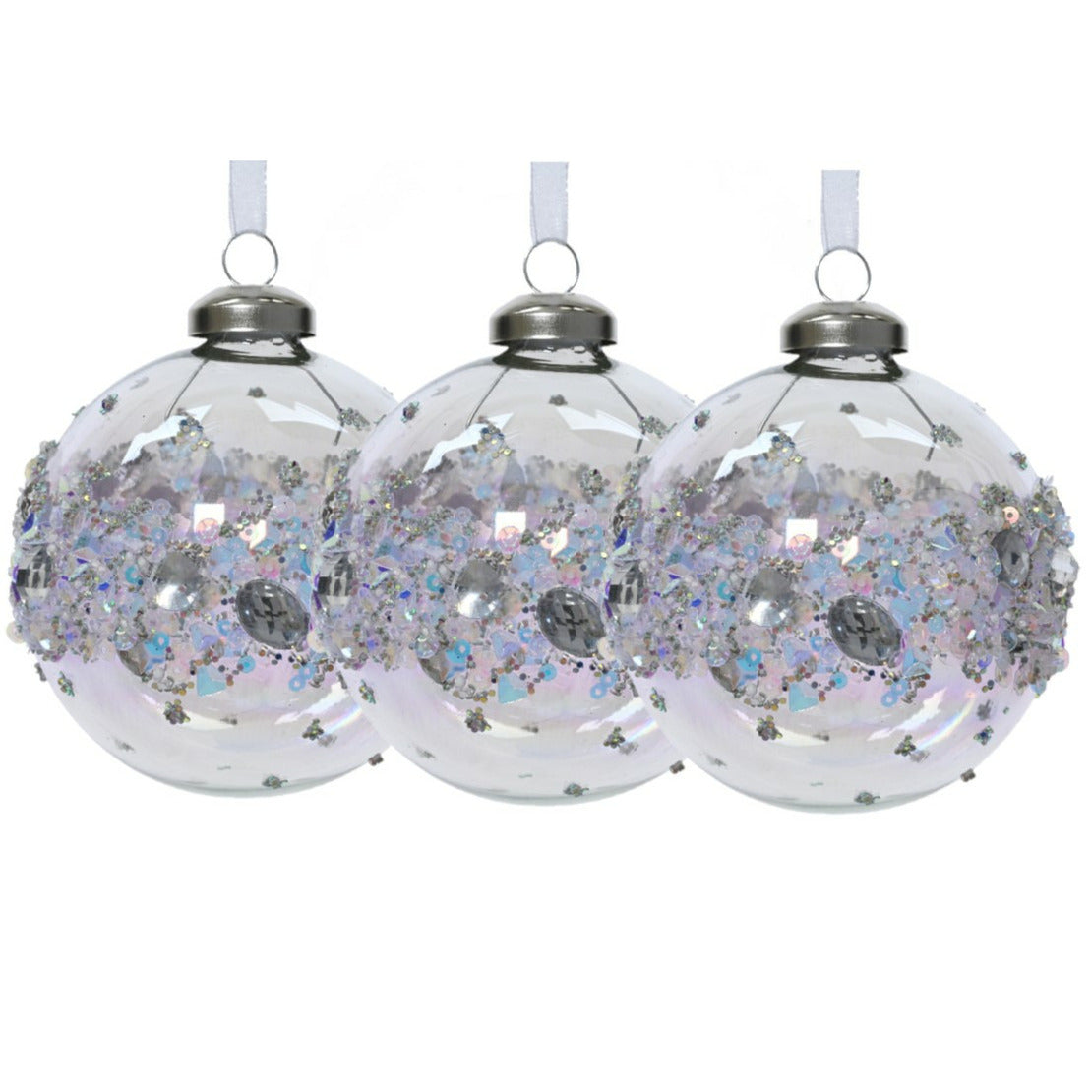 Decoris Luxe kerstballen - 3x -8 cm - transparant parelmoer -glas