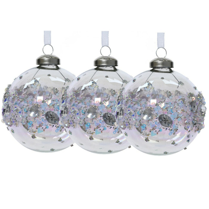 Decoris Luxe kerstballen - 3x -8 cm - transparant parelmoer -glas