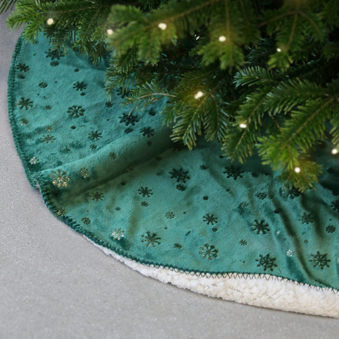 Unique Living Kerstboomrok - donkergroen - sneeuwvlokken - D100 cm