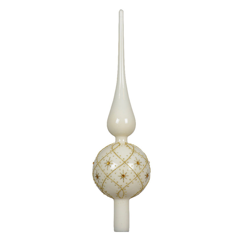 Decoris kerstboom piek luxe - creme wit|goud - glas - 31cm