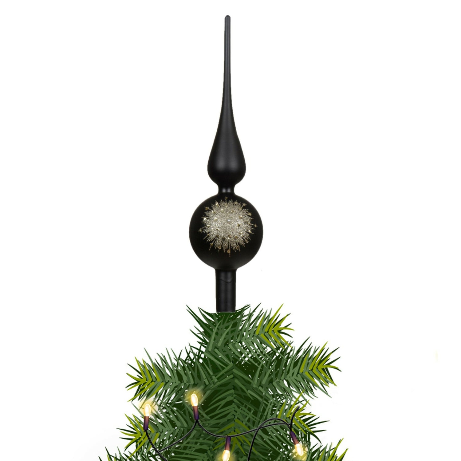 Decoris kerstboom piek luxe - zwart - glas - 31cm