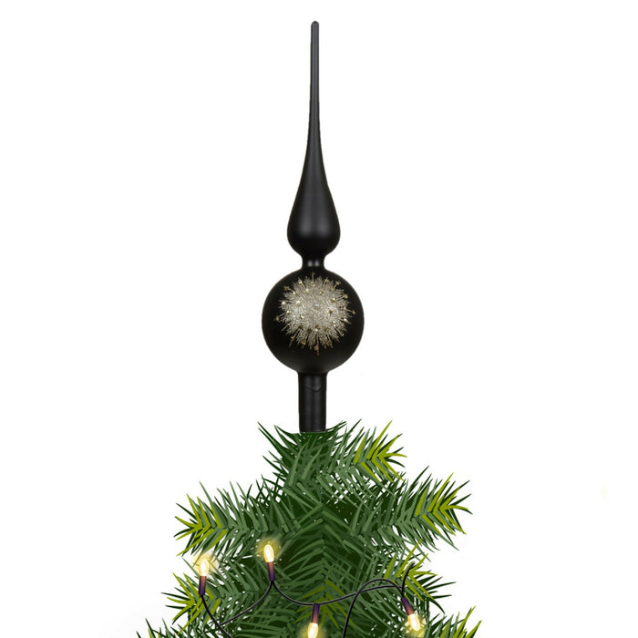 Decoris kerstboom piek luxe - zwart - glas - 31cm