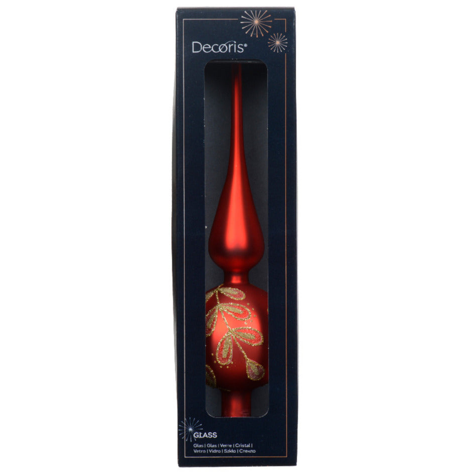 Decoris kerstboom piek luxe - rood|goud - glas - 31cm