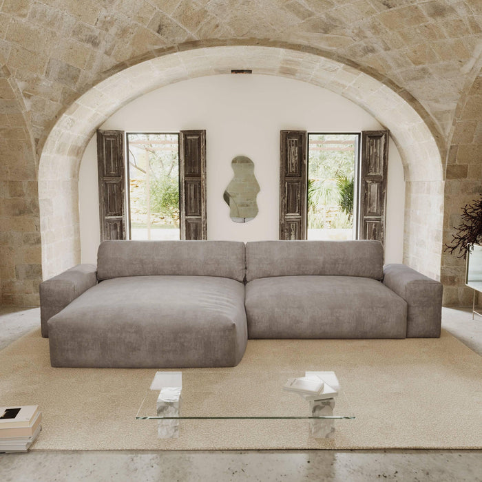 Sofa linkerhoek fluweel crème 310cm