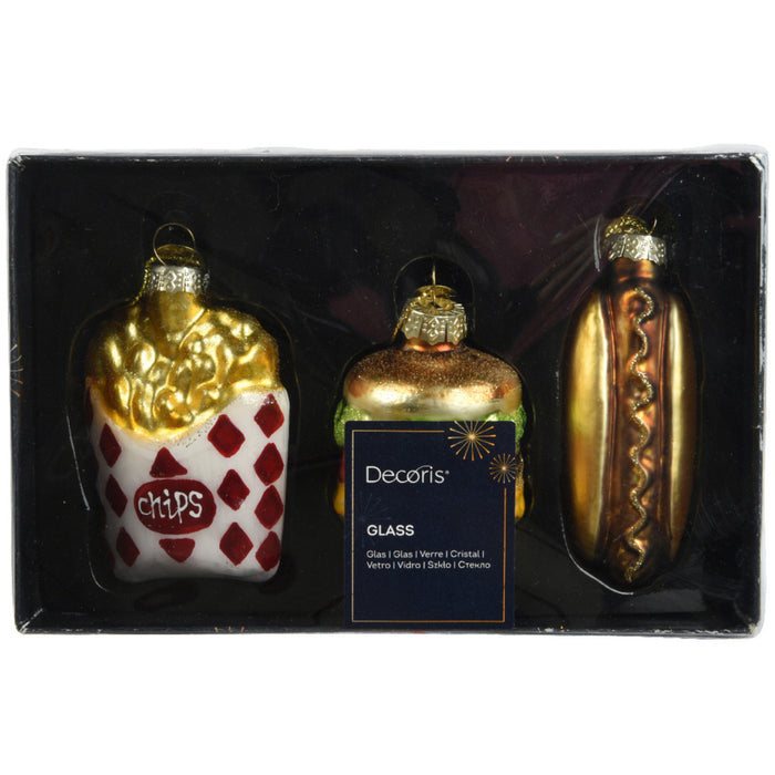 Decoris Kersthangers snacks - 3x - goud - glas - kerstornamenten