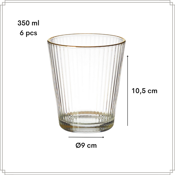 OTIX Waterglazen Set van 6 Stapelbaar 350 ml Met gouden rand Reliëf...