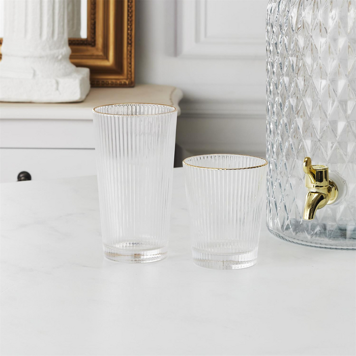 OTIX Waterglazen Set van 6 Stapelbaar 350 ml Met gouden rand Reliëf...