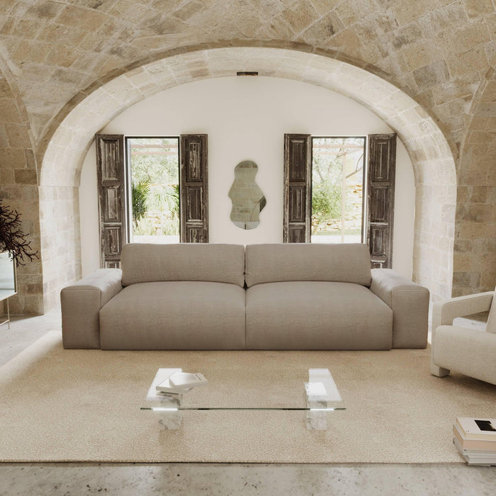 4-zitsbank in zacht aanvoelende geweven stof kaki groen 240cm