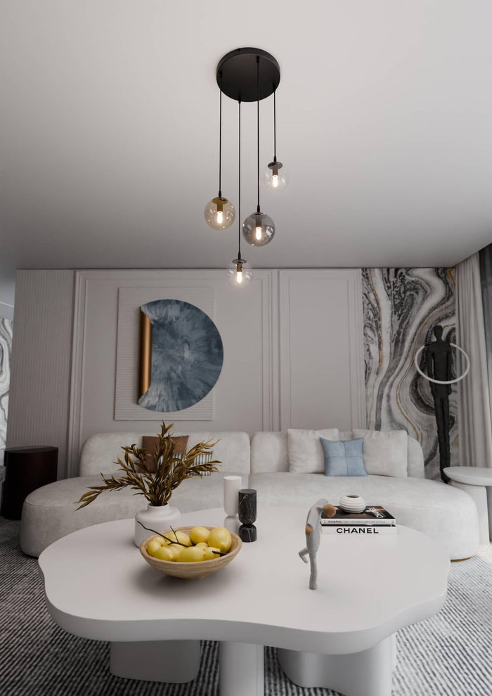 NADUVI Collection Glazen hanglamp eetkamer Cosmo rond 4-lichts