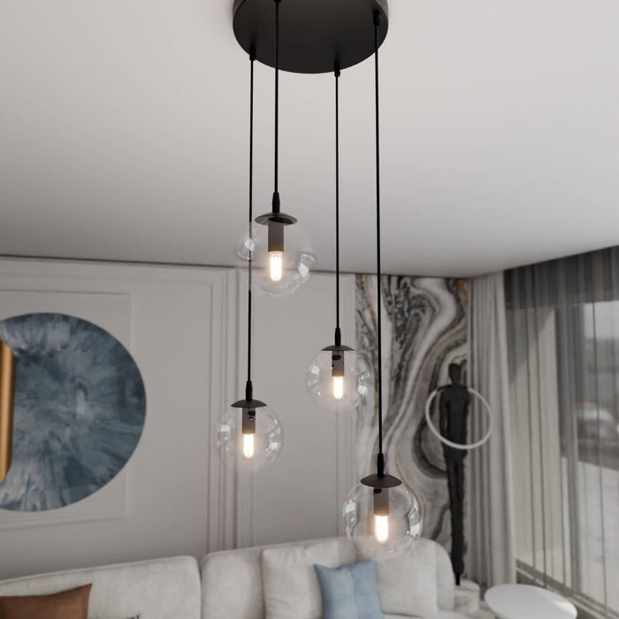 NADUVI Collection Glazen hanglamp eetkamer Cosmo rond 4-lichts