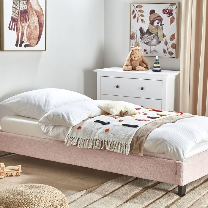 Beliani - ROANNE - Eenpersoonsbed - Pastelroze - 90 x 200 cm - Bouclé