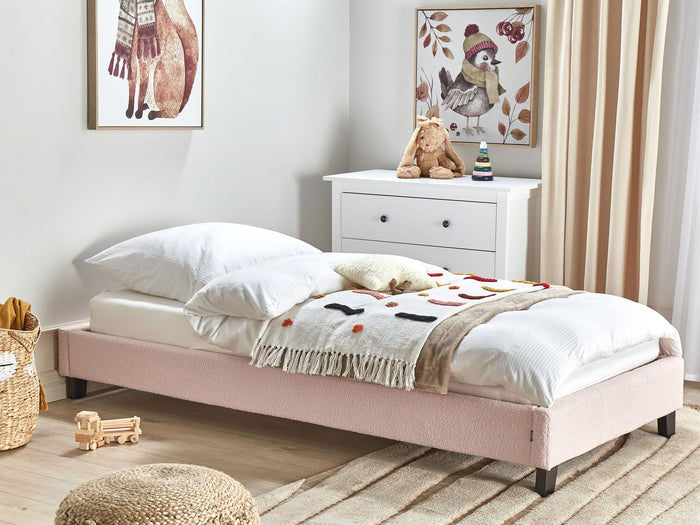 Beliani - ROANNE - Eenpersoonsbed - Pastelroze - 90 x 200 cm - Bouclé