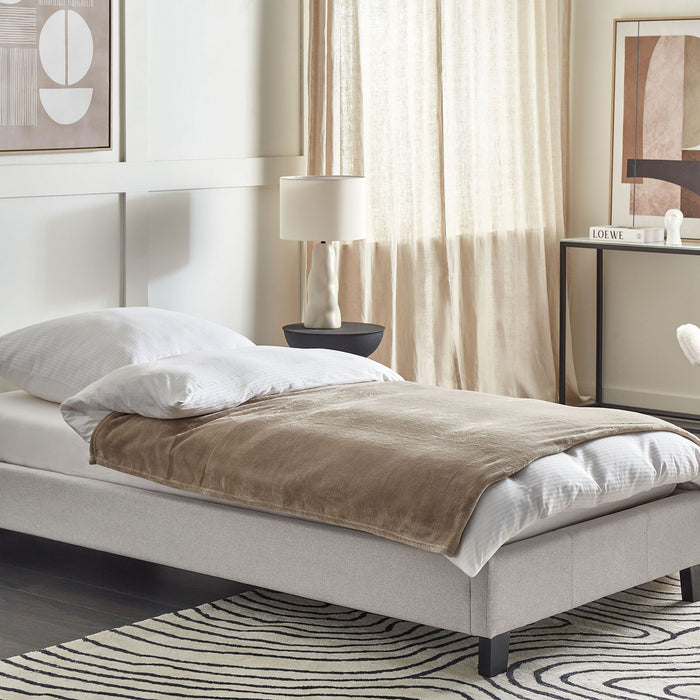 Beliani-ROANNE-Eenpersoonsbed-Lichtgrijs-90 x 200 cm-Polyester