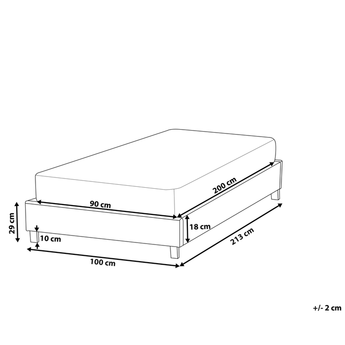 Beliani-ROANNE-Eenpersoonsbed-Lichtgrijs-90 x 200 cm-Polyester