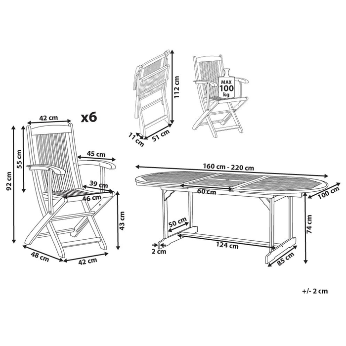 Beliani - MAUI II - Tuinset voor 6 - Lichte houtkleur - Acaciahout