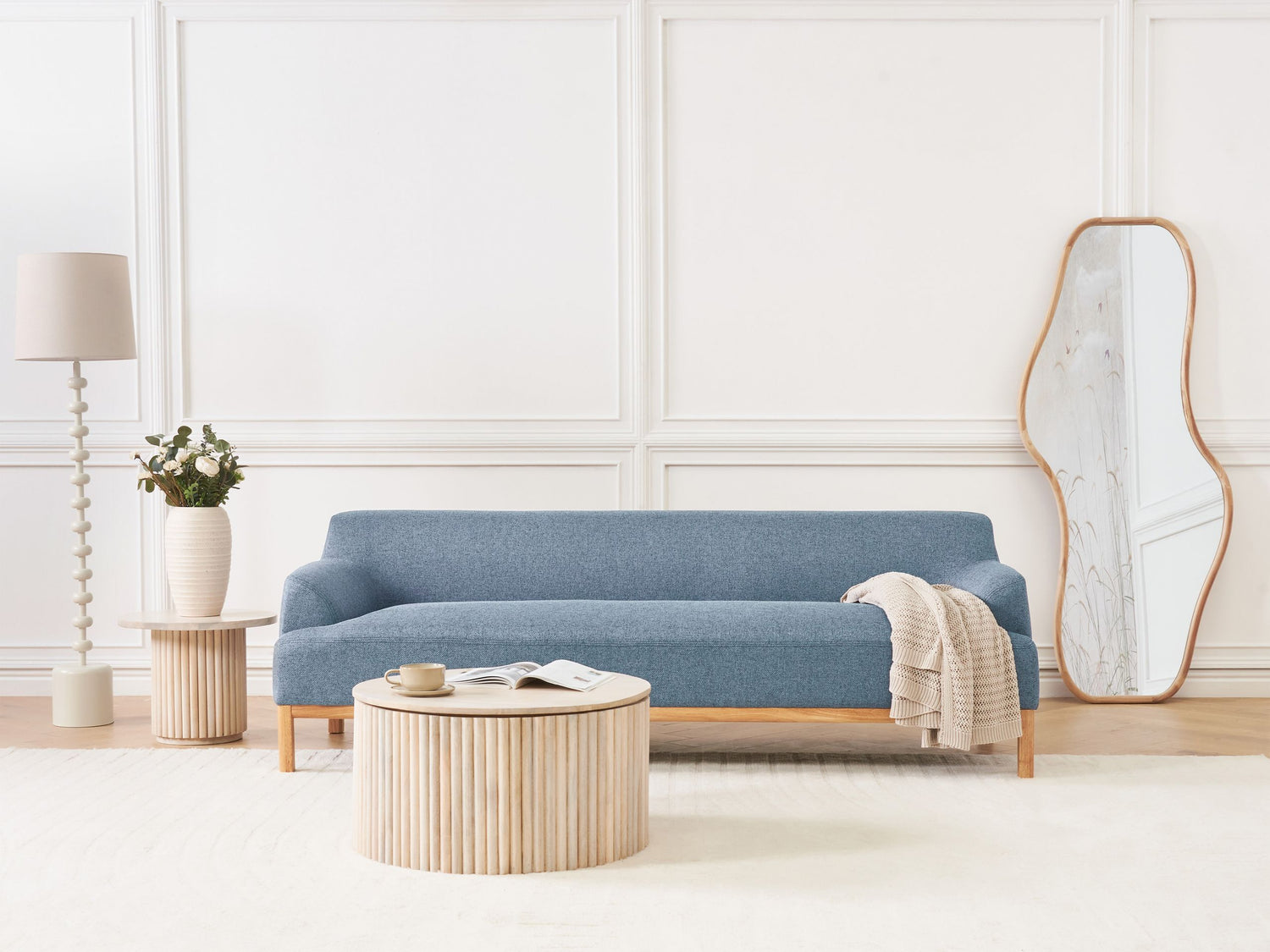 Beliani - SOSJO - Driezitsbank - Blauw - Polyester