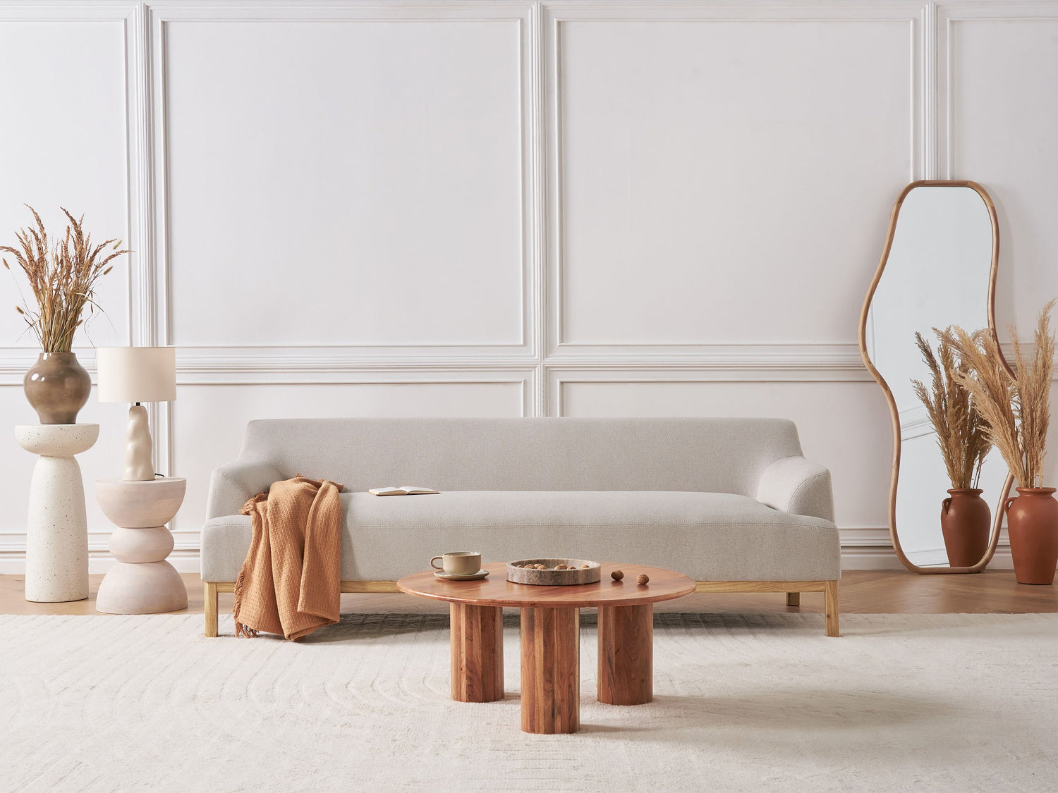 Beliani - SOSJO - Driezitsbank - Lichtbeige - Polyester