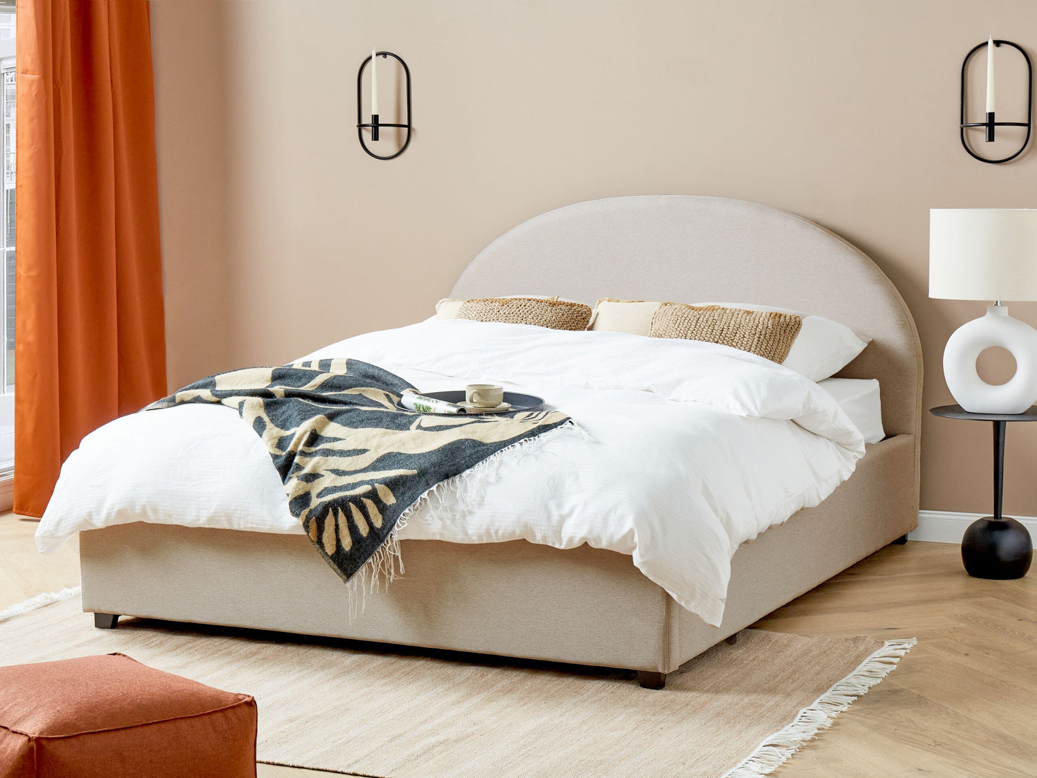 Beliani-VAUCLUSE-Bed met opbergruimte-Lichtbeige-160x200 cm-Polyester