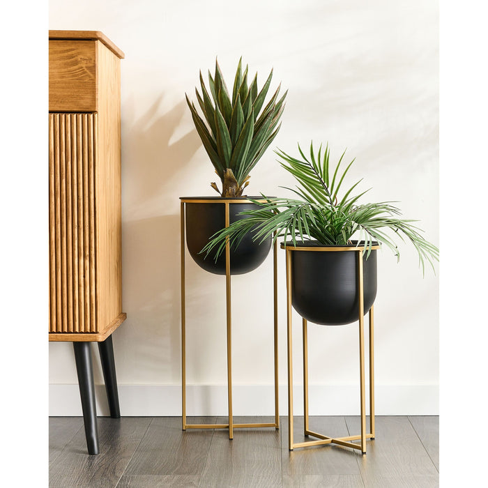 Beliani - THUJA - Bloempot set van 2 - Zwart - Metaal