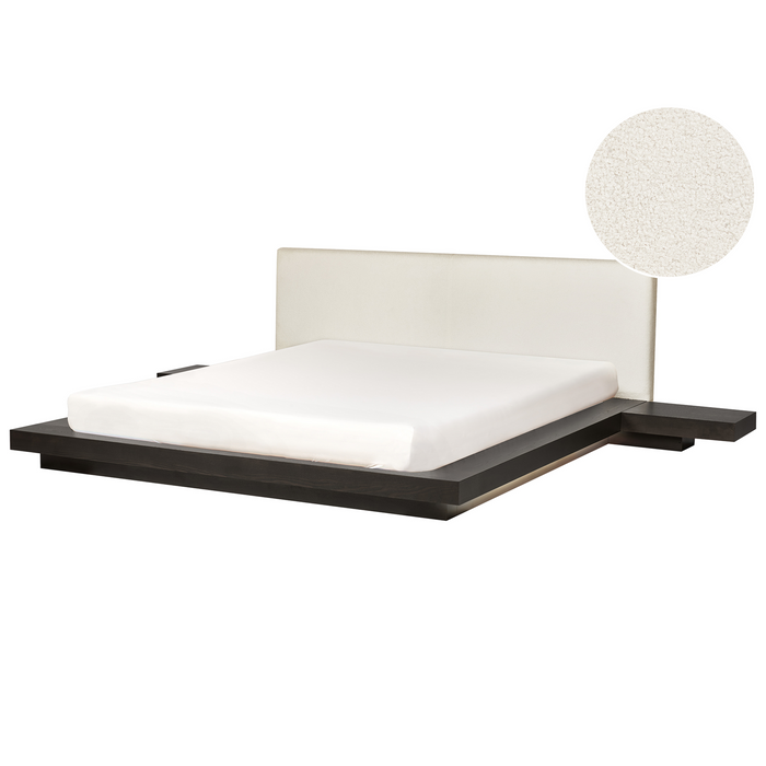 Beliani-ZEN-Tweepersoonsbed met LED-Donkerhout-180 x 200 cm-Bouclé
