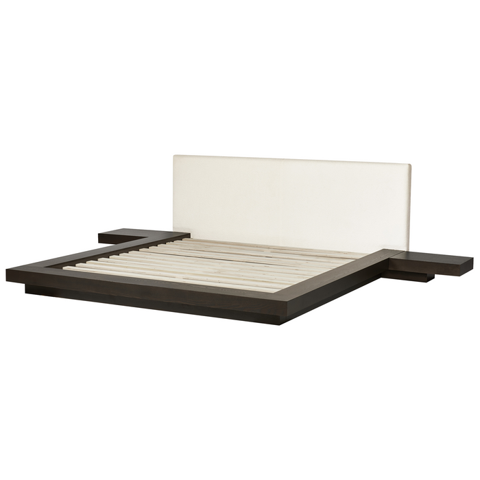 Beliani-ZEN-Tweepersoonsbed met LED-Donkerhout-180 x 200 cm-Bouclé