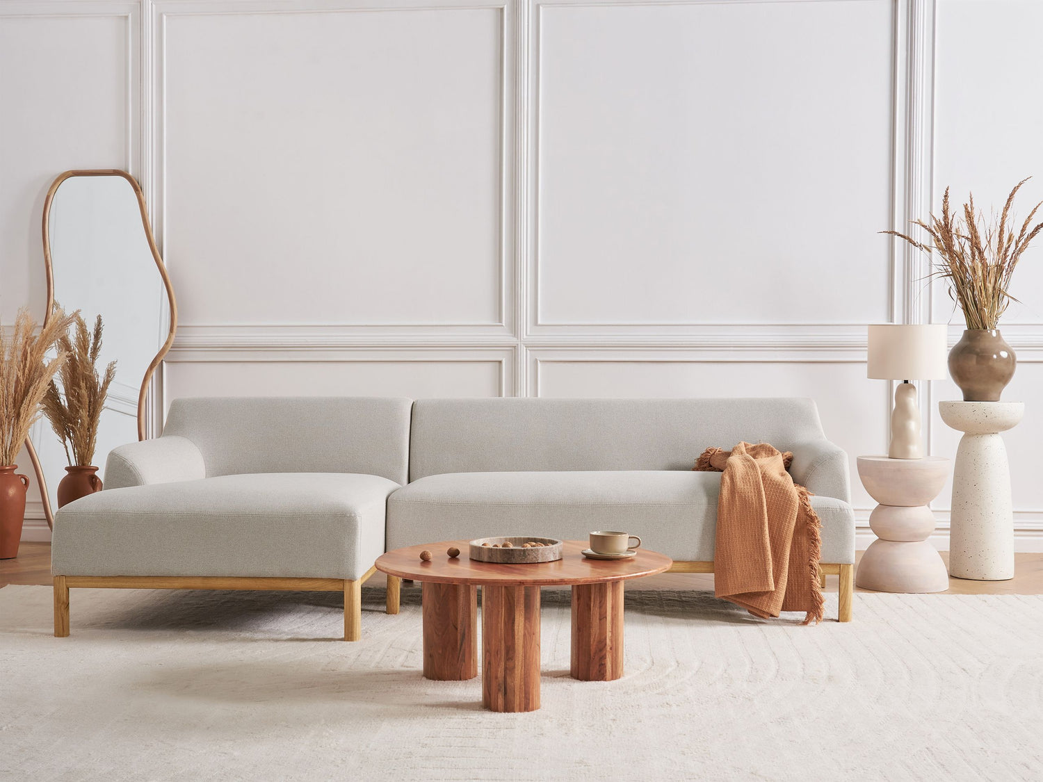 Beliani - SOSJO - Hoekbank - Lichtbeige - Rechtszijdig - Polyester