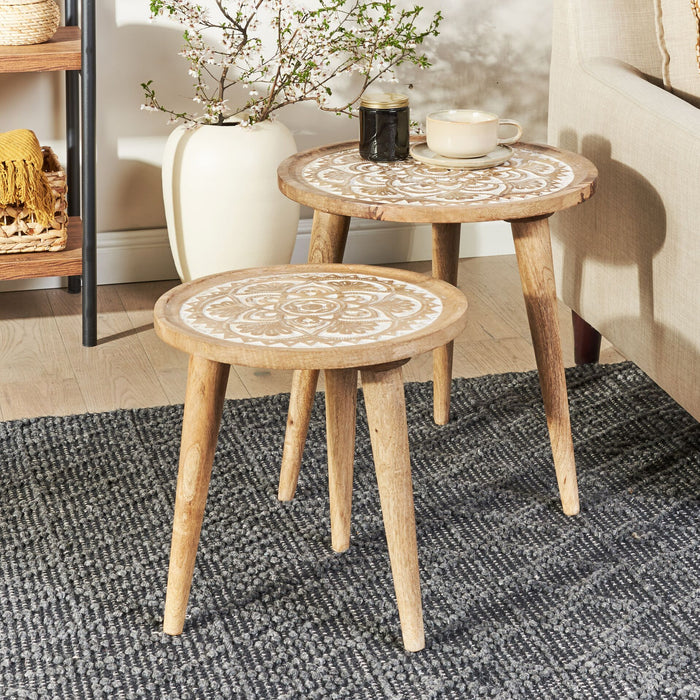 Beliani-SAKITA-Bijzettafel set van 2-Lichte houtkleur-Mangohout