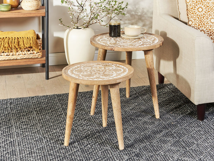 Beliani-SAKITA-Bijzettafel set van 2-Lichte houtkleur-Mangohout