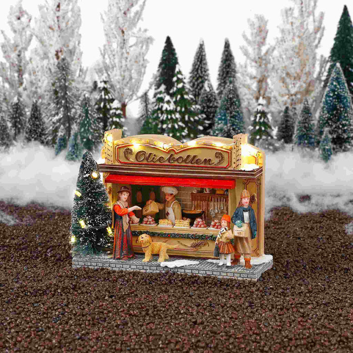 LuVille Kerstdorp Miniatuur Oliebollenkraam - L16,5 x B6 x H11,5 cm