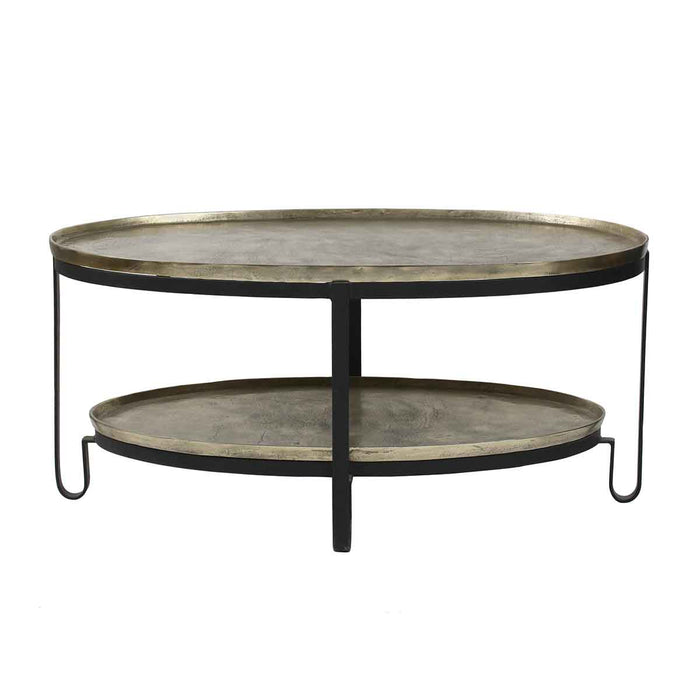 PTMD Mauro Ovale Salontafel - 96x58x44 cm - Aluminium|Ijzer - Zwart