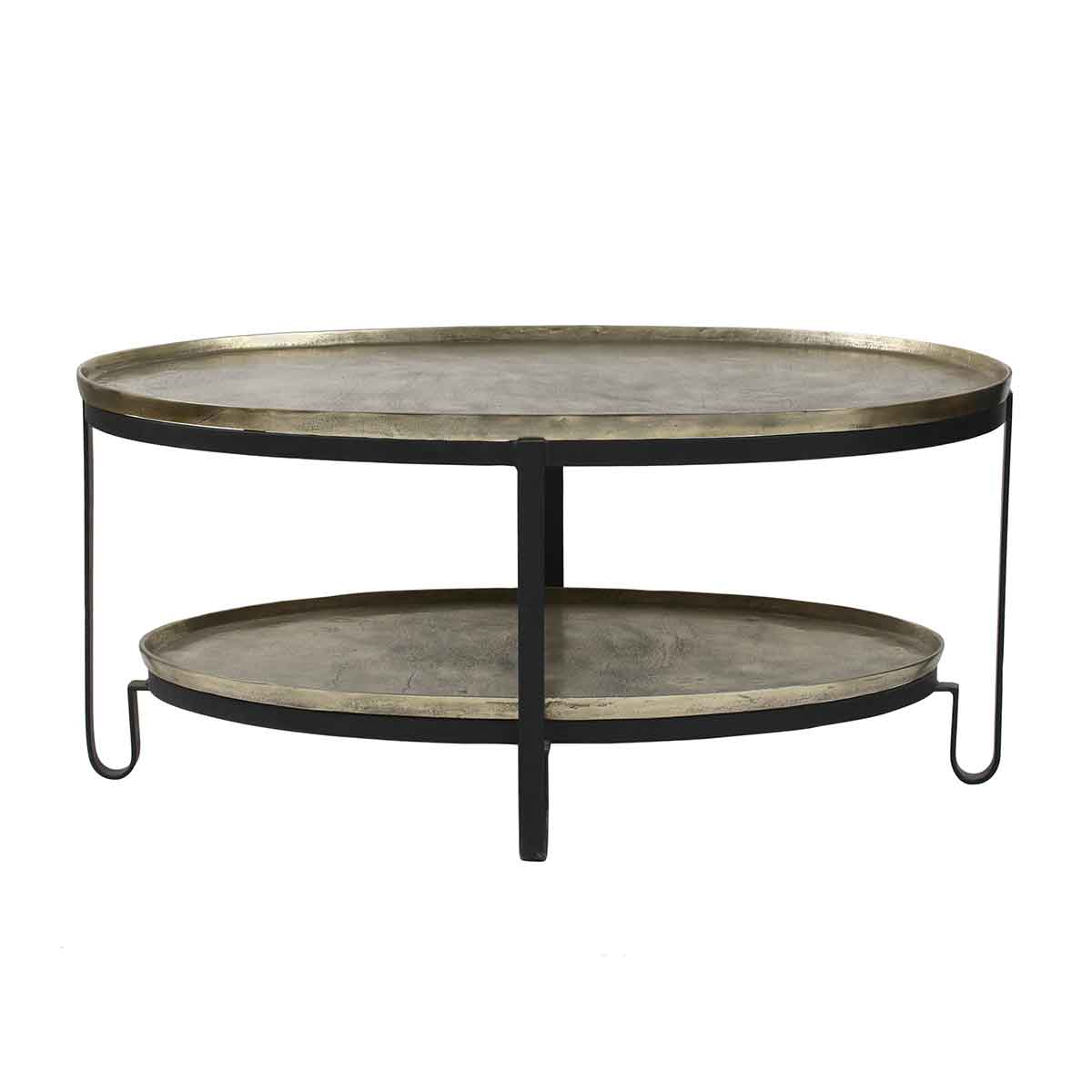 PTMD Mauro Ovale Salontafel - 96x58x44 cm - Aluminium|Ijzer - Zwart