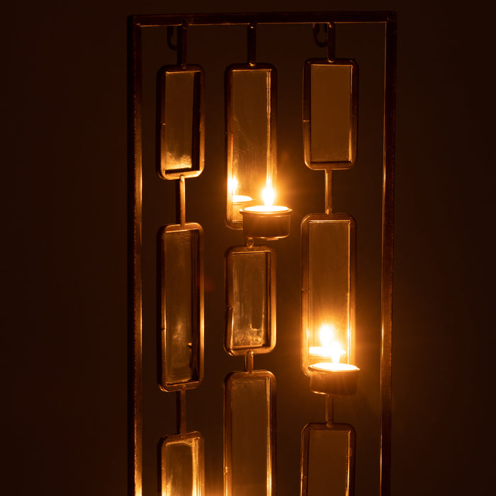 J-Line wanddecoratie Theelichthouder - metaal|glas - grijs - small