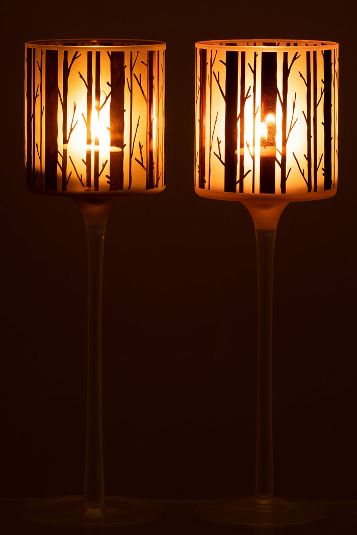 J-Line theelichthouder op boet Boom - glas - bruin - large - 2 stuks