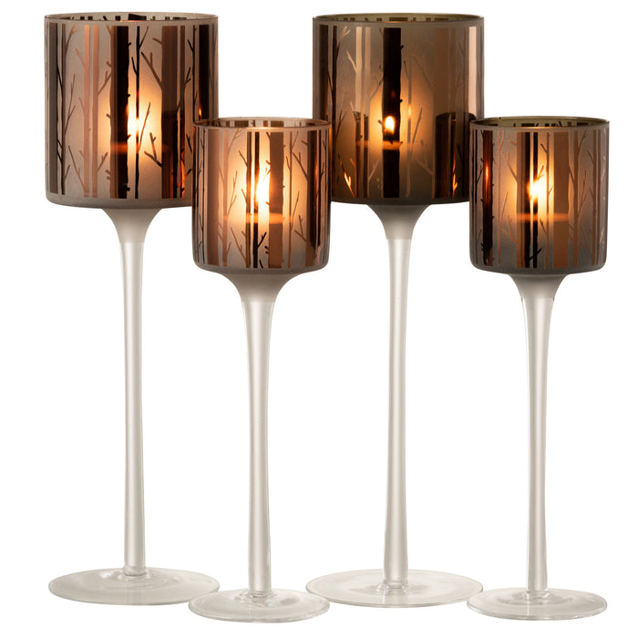 J-Line theelichthouder op boet Boom - glas - bruin - large - 2 stuks