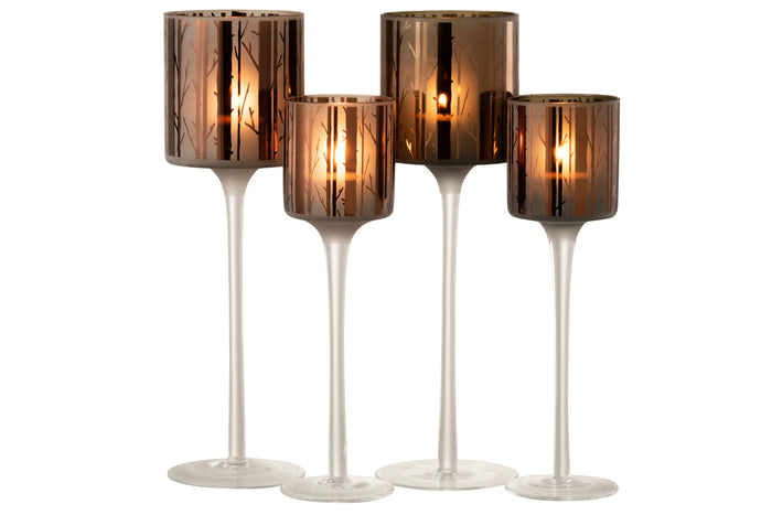 J-Line theelichthouder op boet Boom - glas - bruin - large - 2 stuks