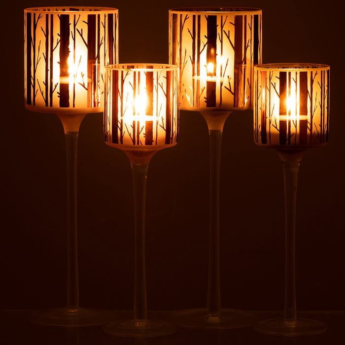 J-Line theelichthouder op boet Boom - glas - bruin - large - 2 stuks