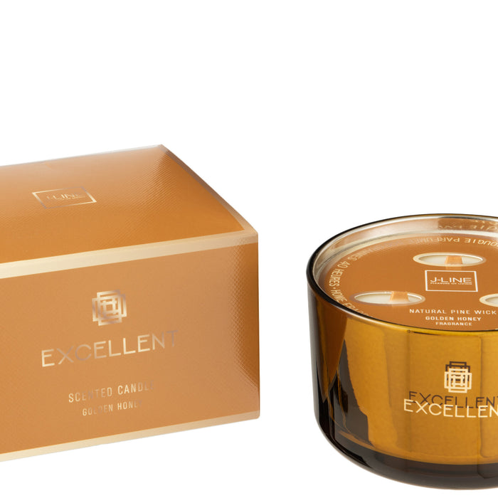 J-Line geurkaars Excellent - Golden Honey - glas - oker - large - 40U