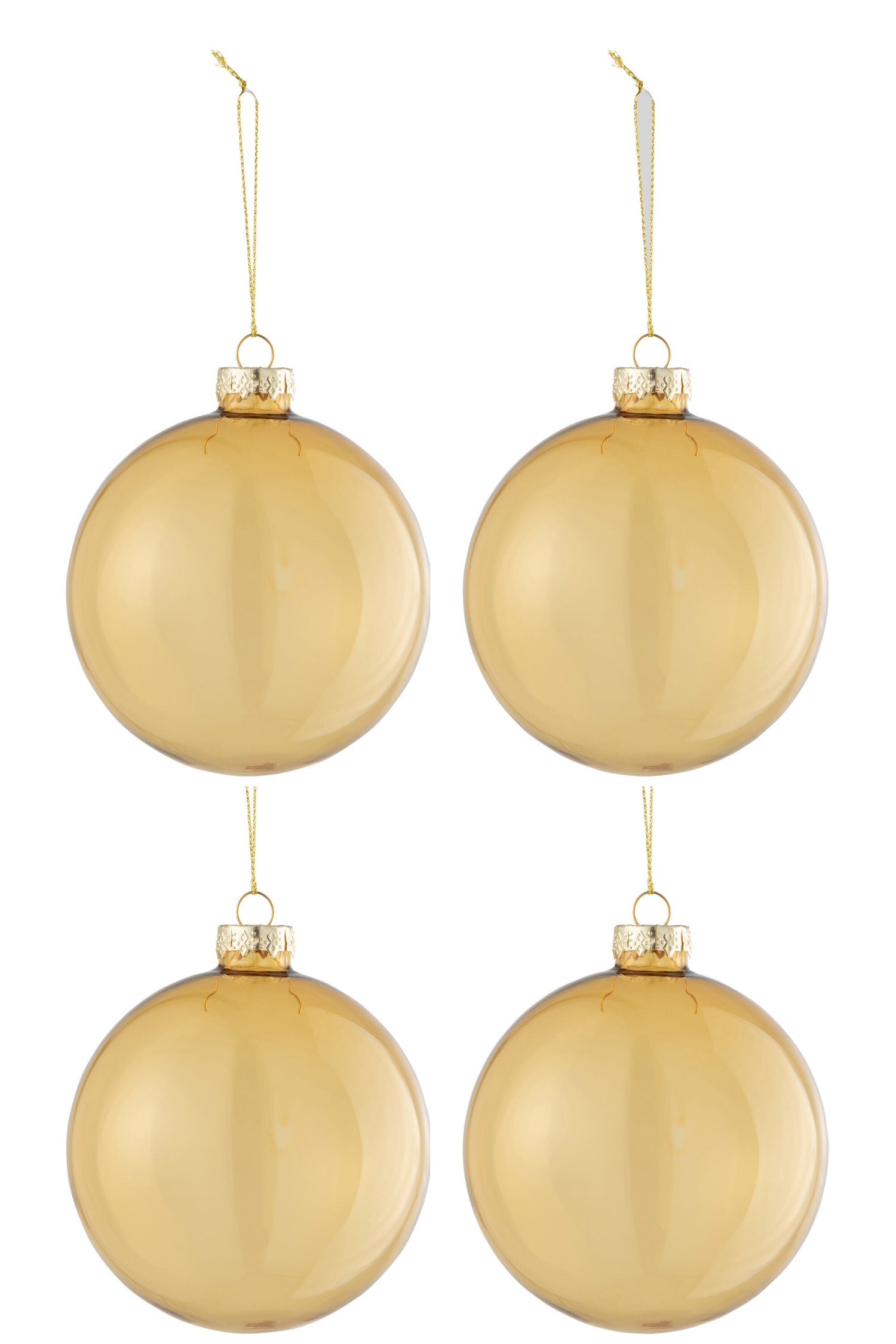 J-Line kerstbal Effen - glas - transparant|goud - medium - doos van 4