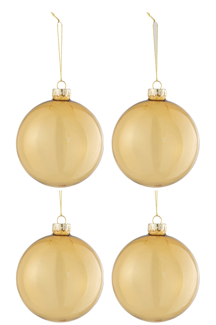 J-Line kerstbal Effen - glas - transparant|goud - medium - doos van 4