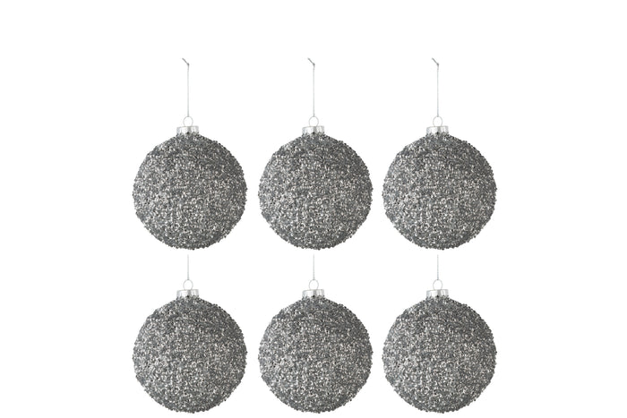J-Line kerstbal Glitter - glas - smokey grijs - small - doos van 6