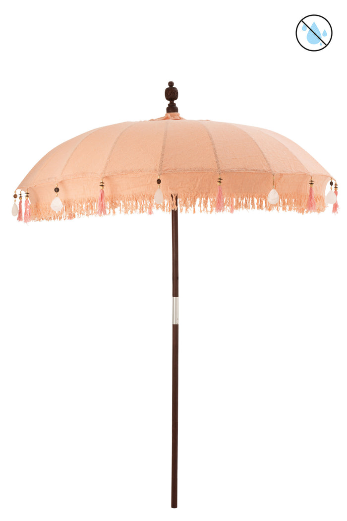 J-Line parasol + voet Kwastjes|Schelpen - hout - beige|donkerbruin - large
